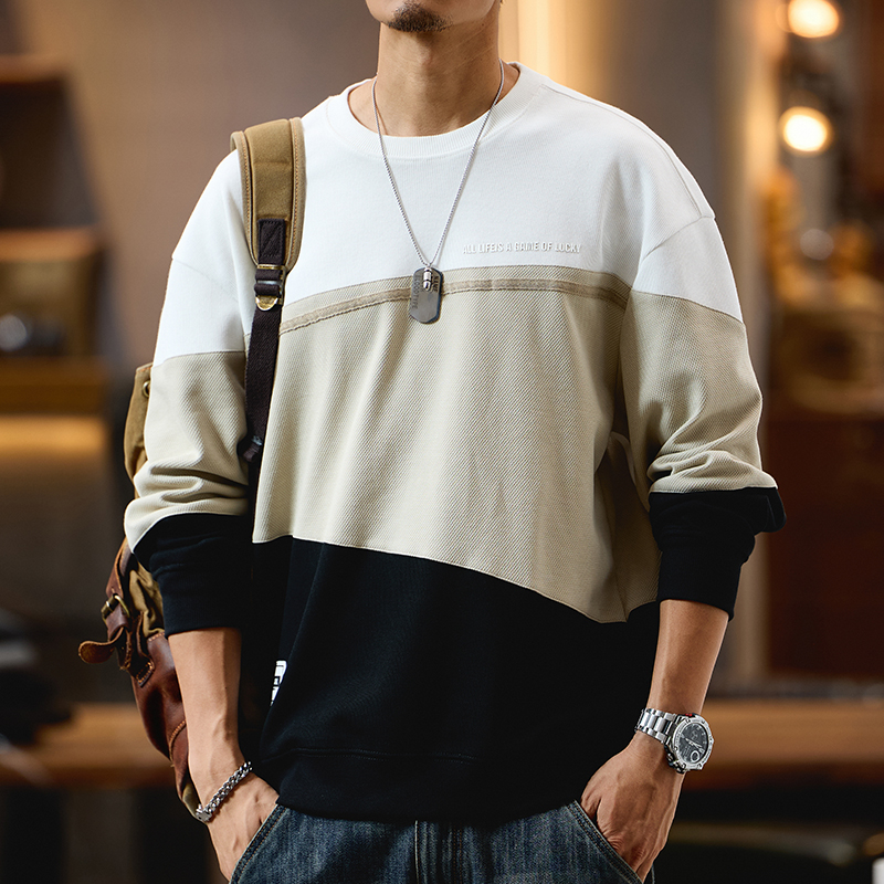 潮掌柜大码美式重磅复古休闲上衣男款秋季潮牌撞色拼接款卫衣宽松