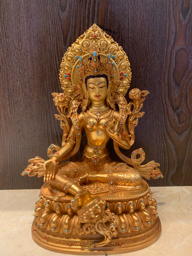 37厘米（佛身32厘米）台湾精工（高温热灼色）雕刻佛堂供奉工艺品