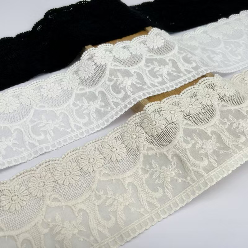 10厘米宽加厚纯棉黑白棉布花边服装下摆接长袖口加长加宽装饰辅料