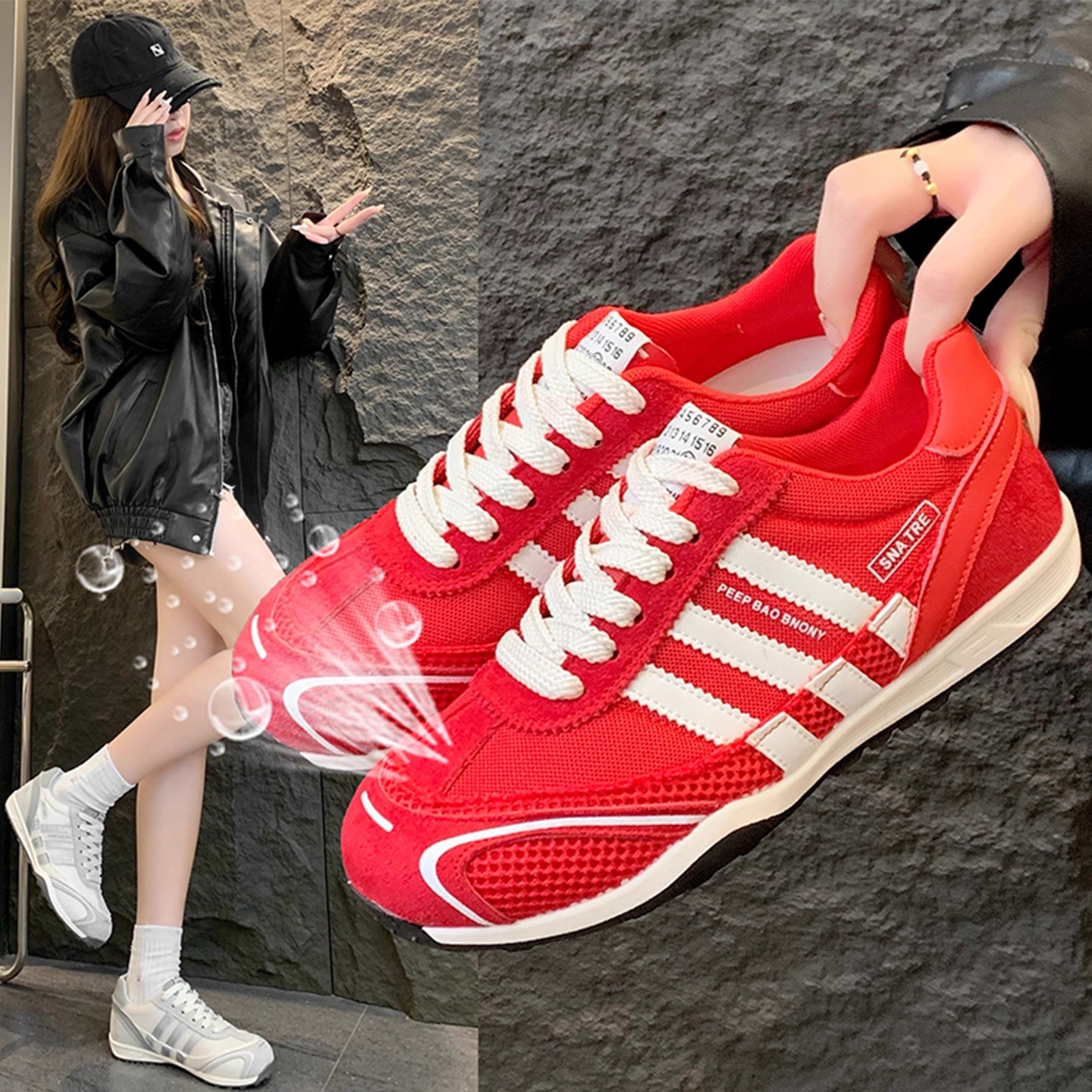 复古拼色德训鞋女2025休闲街头风潮流时尚网面透气平跟低帮百搭