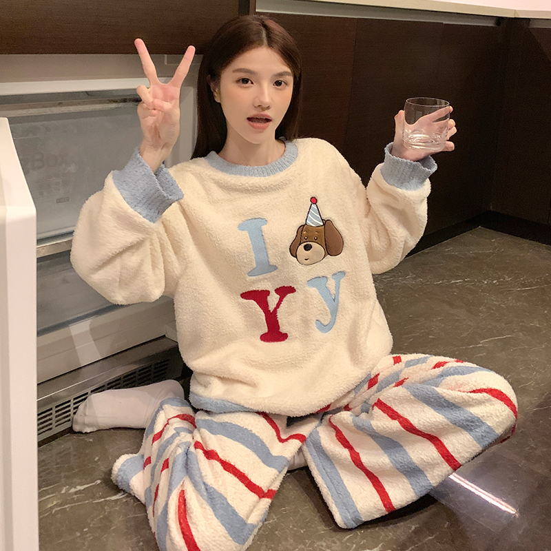 2025新款女孩睡衣初中生少女大童珊瑚绒加厚加绒法兰绒套装家居服