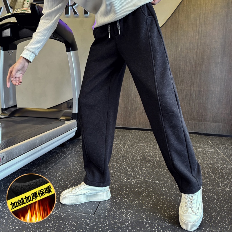 秋冬直筒休闲裤男加绒加厚宽松男裤松紧腰百搭显瘦高级感运动卫裤