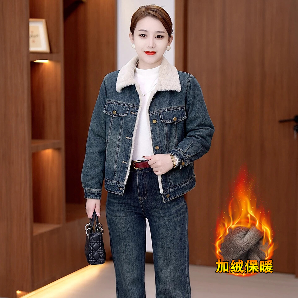 巨好看的加绒加厚牛仔外套女2025冬装新款独特漂亮保暖夹克上衣