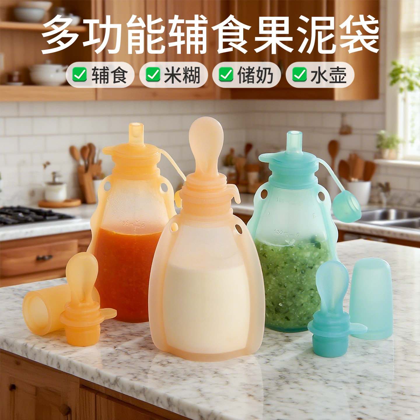 果泥袋婴儿硅胶辅食袋吸吸乐宝宝喝米糊袋神器多功能吃粥辅食工具