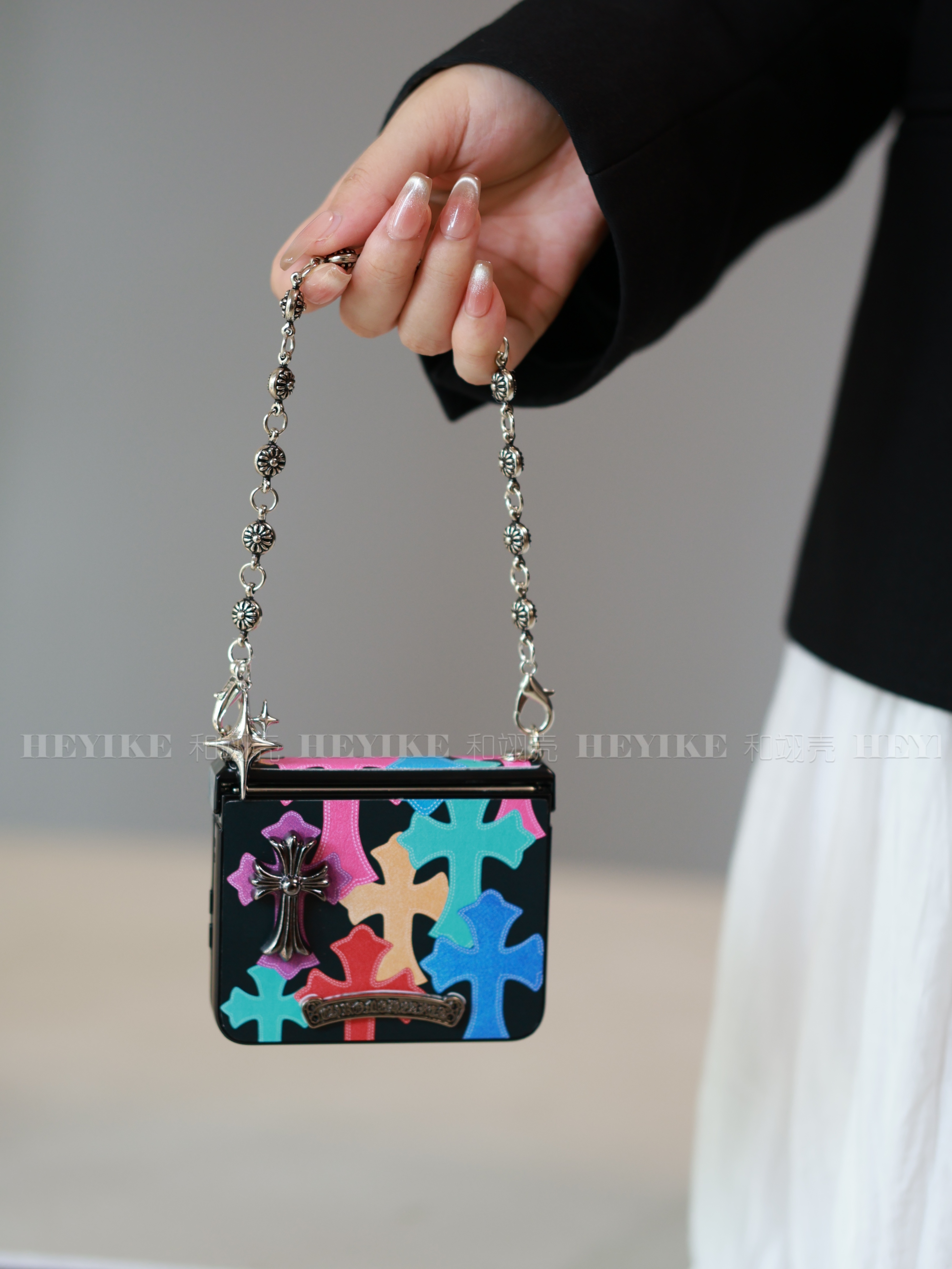 彩色朋克风适用华为purax手机壳xflip2荣耀vflip2斜挎pocket2