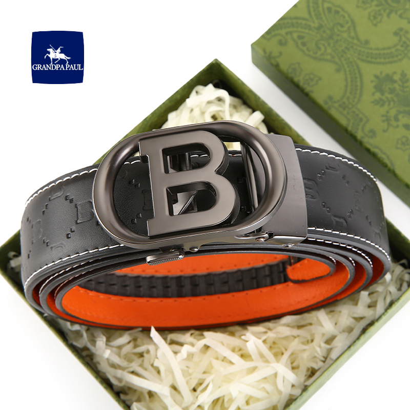 保罗男士百搭简约风格纹字母皮带腰带休闲男款男士潮流中青年腰带