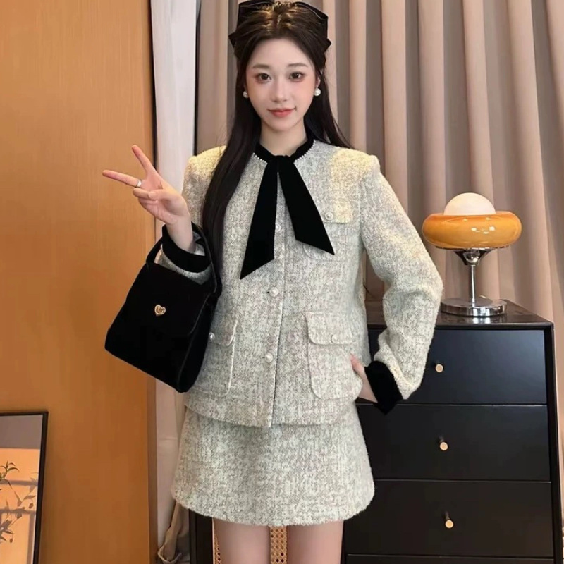 套装羽绒毛呢鸭绒冬羊毛呢 气质温柔森系千金韩系时尚上衣显瘦