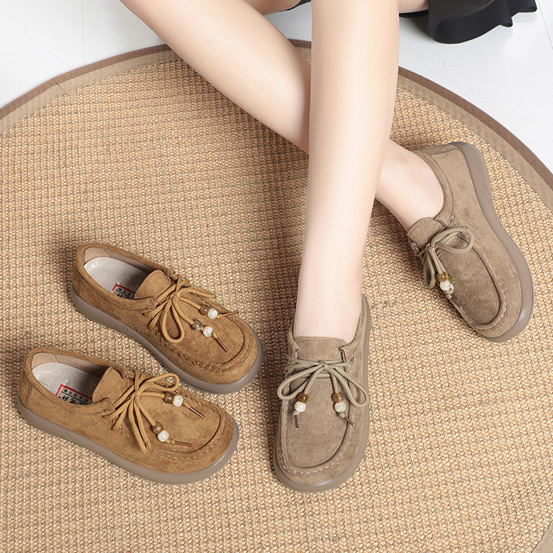 秋季老北京布鞋女款防滑英伦圆头豆豆鞋勃肯鞋平底时尚舒适软底