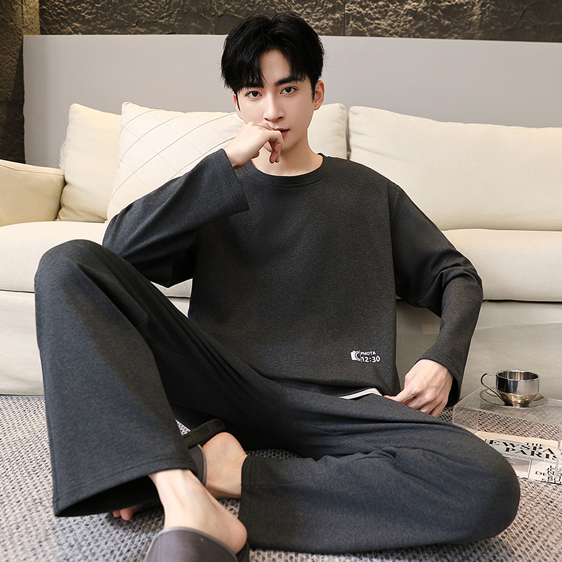 睡衣男春秋薄款长袖裤圆领套头仿棉舒适透气卡通休闲青少年家居服