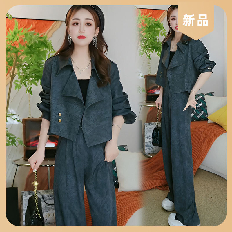 小香风减龄春秋韩版减龄女2026两件套阔腿裤套装新款时尚休闲洋气