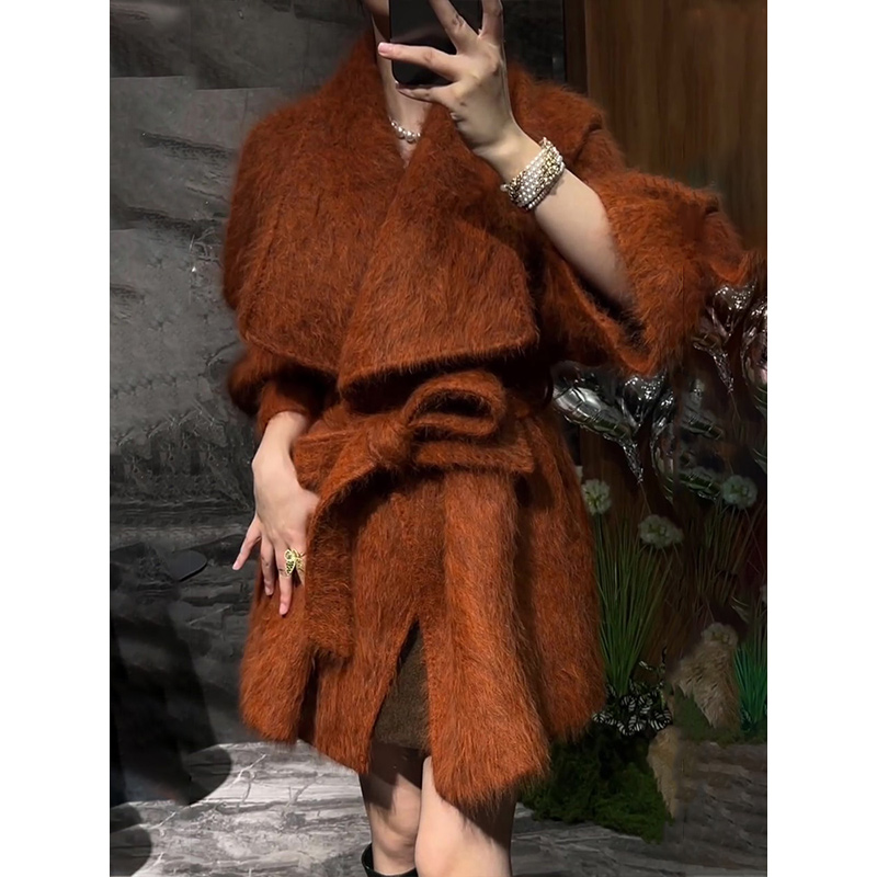 2026秋冬季复古大码毛呢外套女秋冬系带收腰中长款加厚呢子大衣