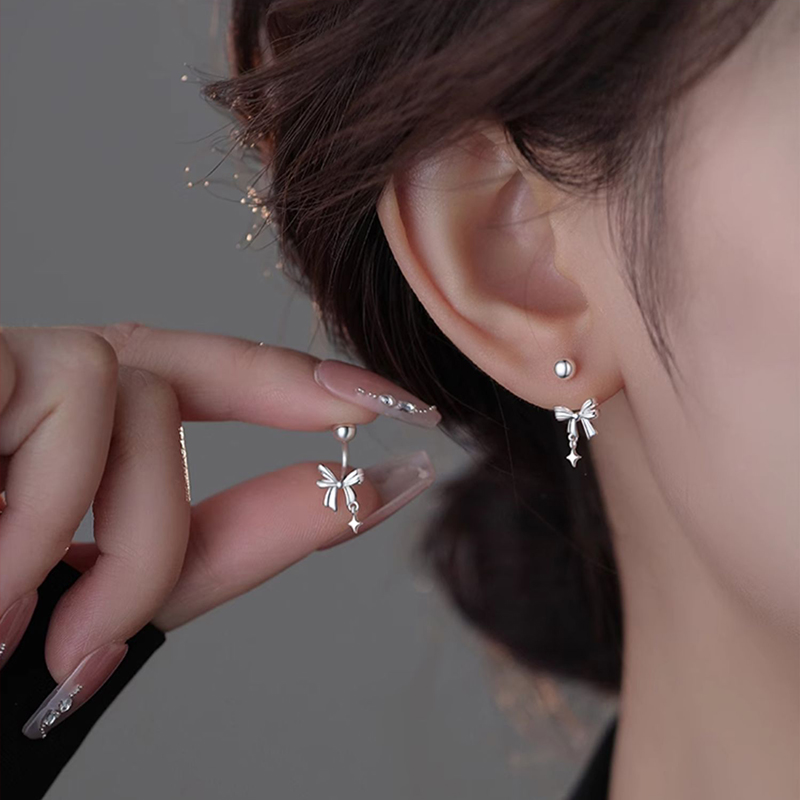 足银耳饰 999纯银蝴蝶结耳环螺丝拧扣养耳洞耳钉2025新款爆款耳饰
