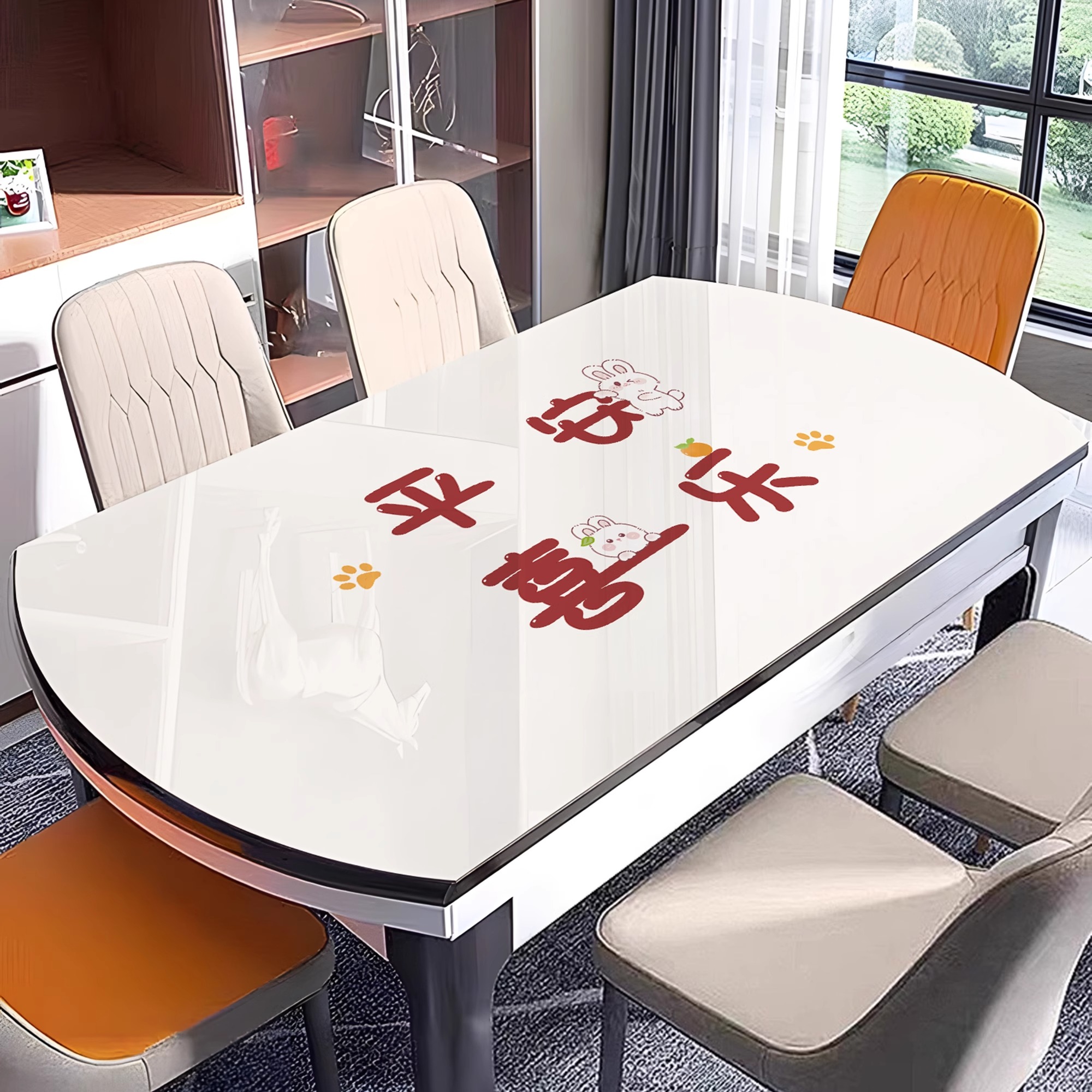 椭圆形PVC材质餐桌垫防水防油免洗防烫折叠圆桌布茶几台垫