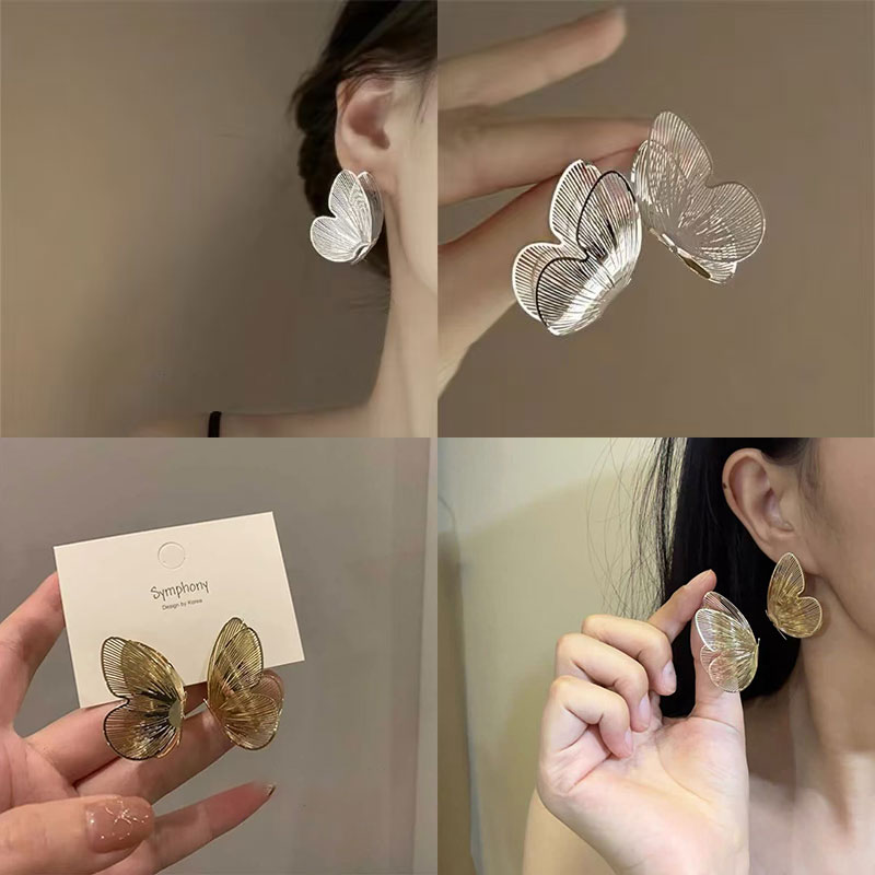 轻奢港风耳环时尚高级感小众设计百搭耳环耳饰女镂空蝴蝶耳钉1620