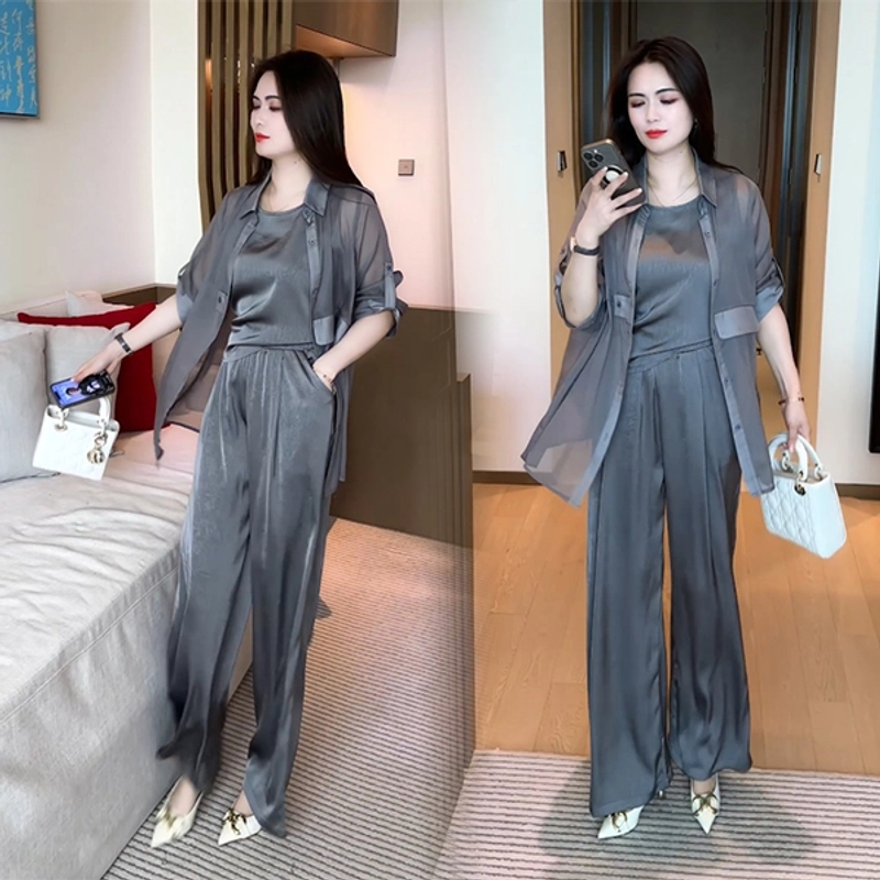 夏季新款穿搭气质休闲显瘦不挑人防晒减龄三件套装短袖小个子洋气