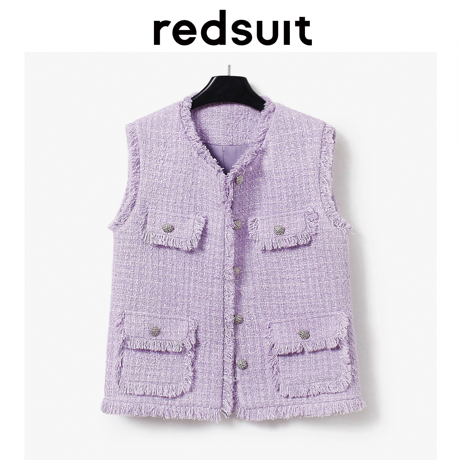 redsuit  法式轻奢风丁香紫粗花呢小香风马夹时尚中长款显瘦上衣