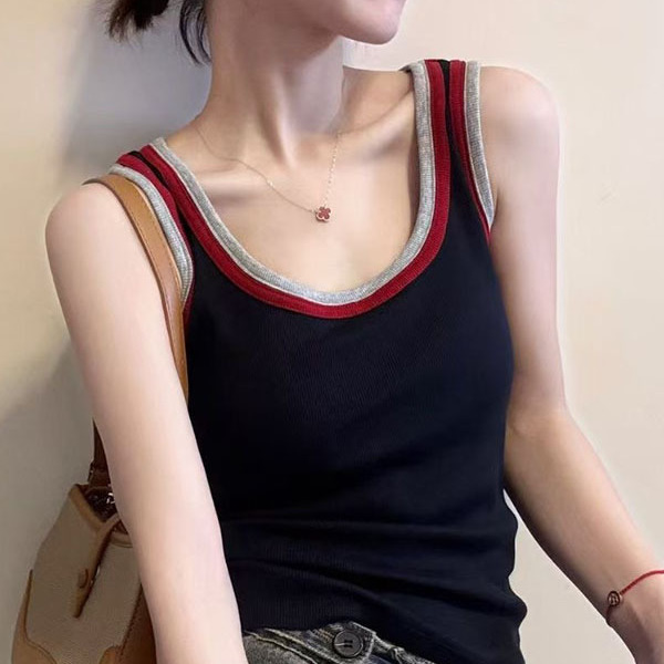 也太美了！撞色拼接吊带背心2025早秋新款韩休闲气质百搭显瘦上衣