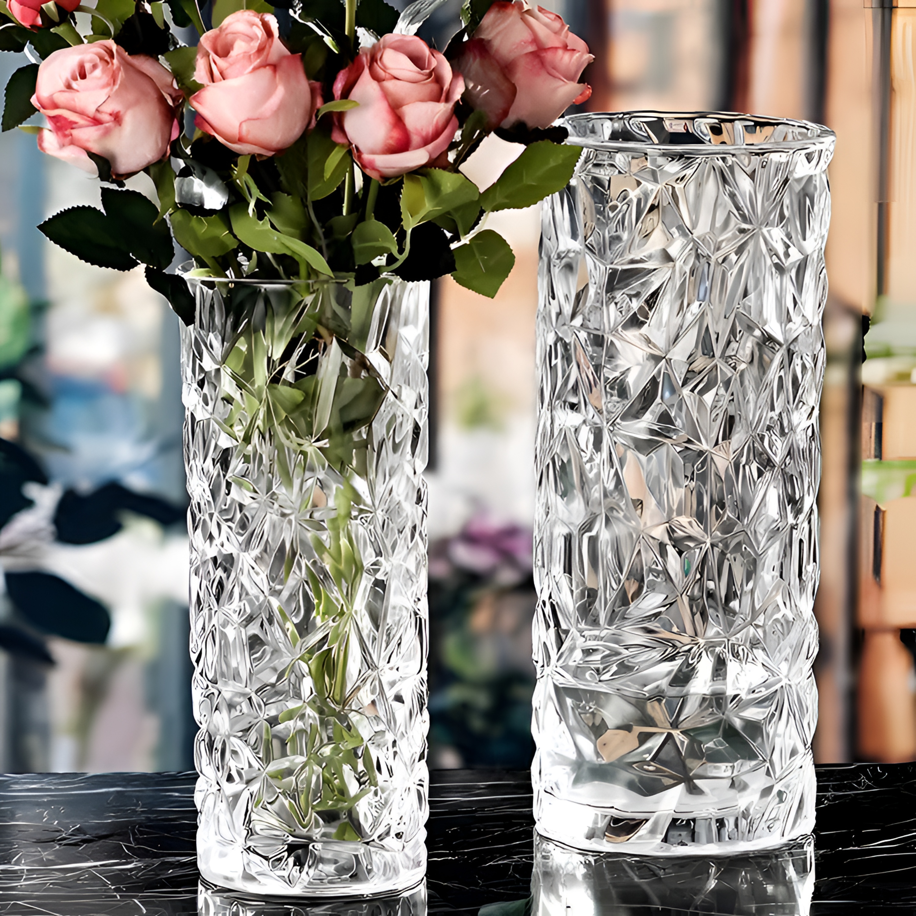 轻奢玻璃花瓶插花高级感客厅透明鲜花瓶直筒大口径富贵竹专用