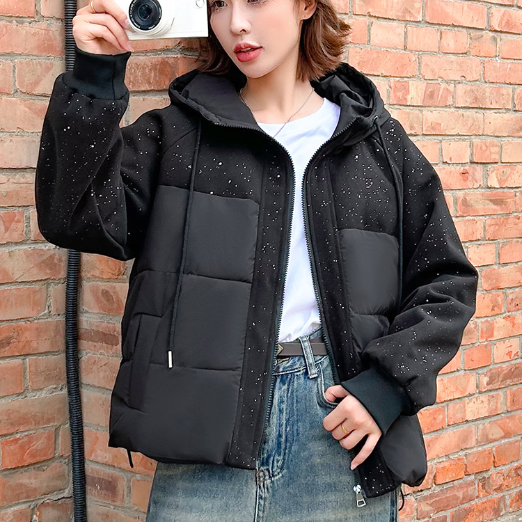 连帽短款拼接加厚棉服女士2025冬季新款时尚洋气百搭棉袄棉衣外穿