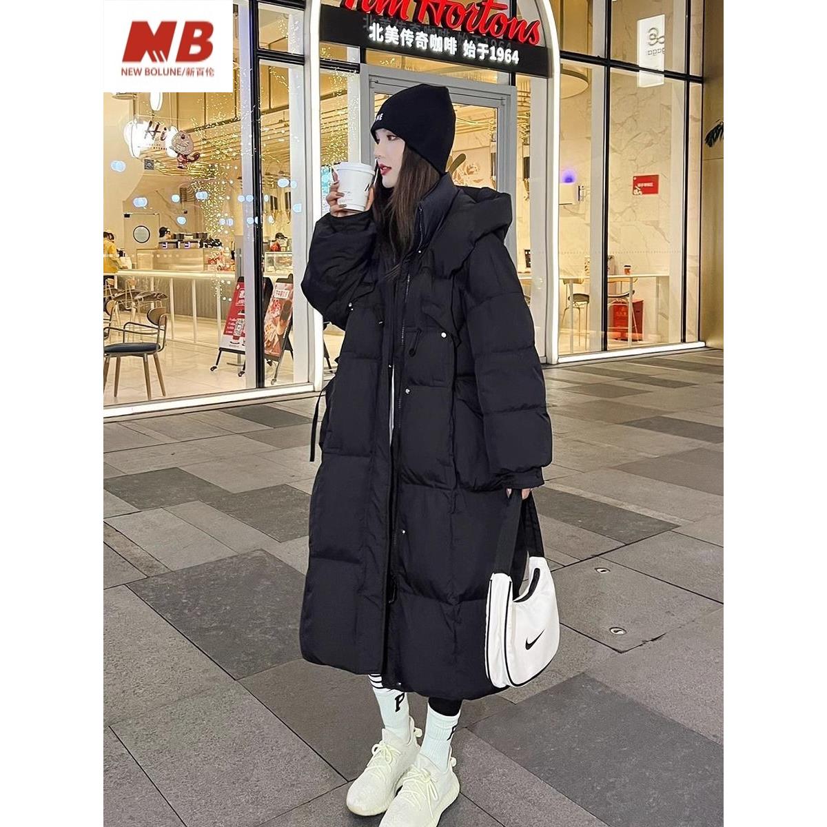 新百伦【奥莱撤柜】欧洲站连帽长款羽绒棉服女外套女休闲特大码冬