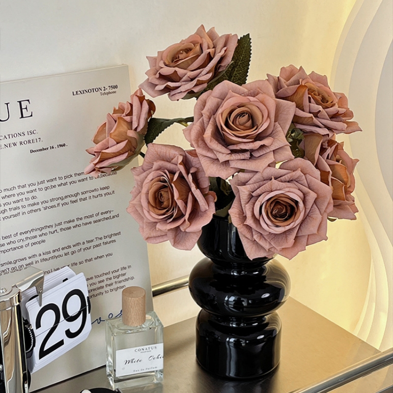高级轻奢花束玫瑰花仿真花假花摆设客厅餐桌装饰干花插花花艺摆件