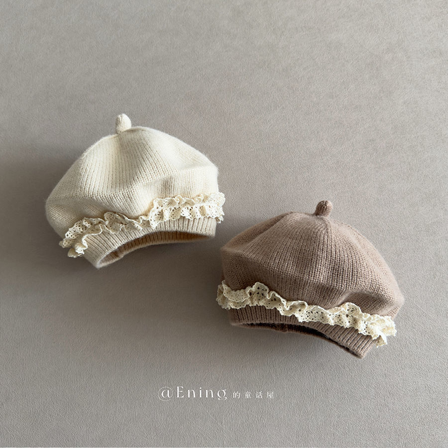 韩版蕾丝女宝宝贝雷帽秋冬季保暖防风婴儿童毛线帽子洋气2025新款