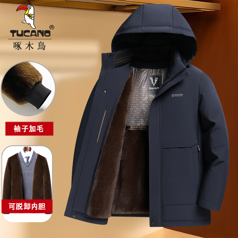 【袖子+毛 零下35可拆卸】爸爸装棉衣加绒加厚中老年男棉服冬季保暖