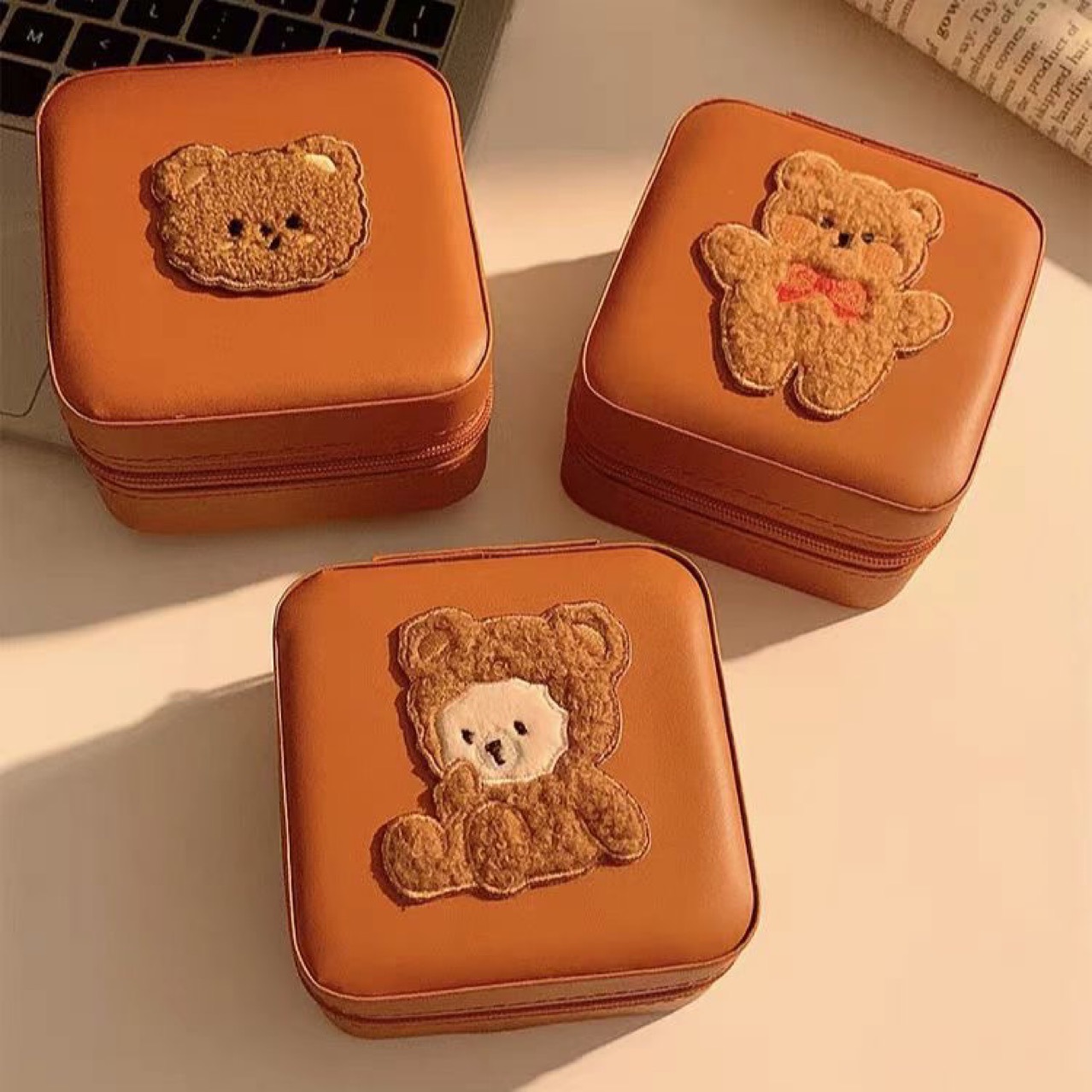 首饰盒/箱 可爱小熊小型首饰盒女便携耳环戒指项链手饰品收纳盒