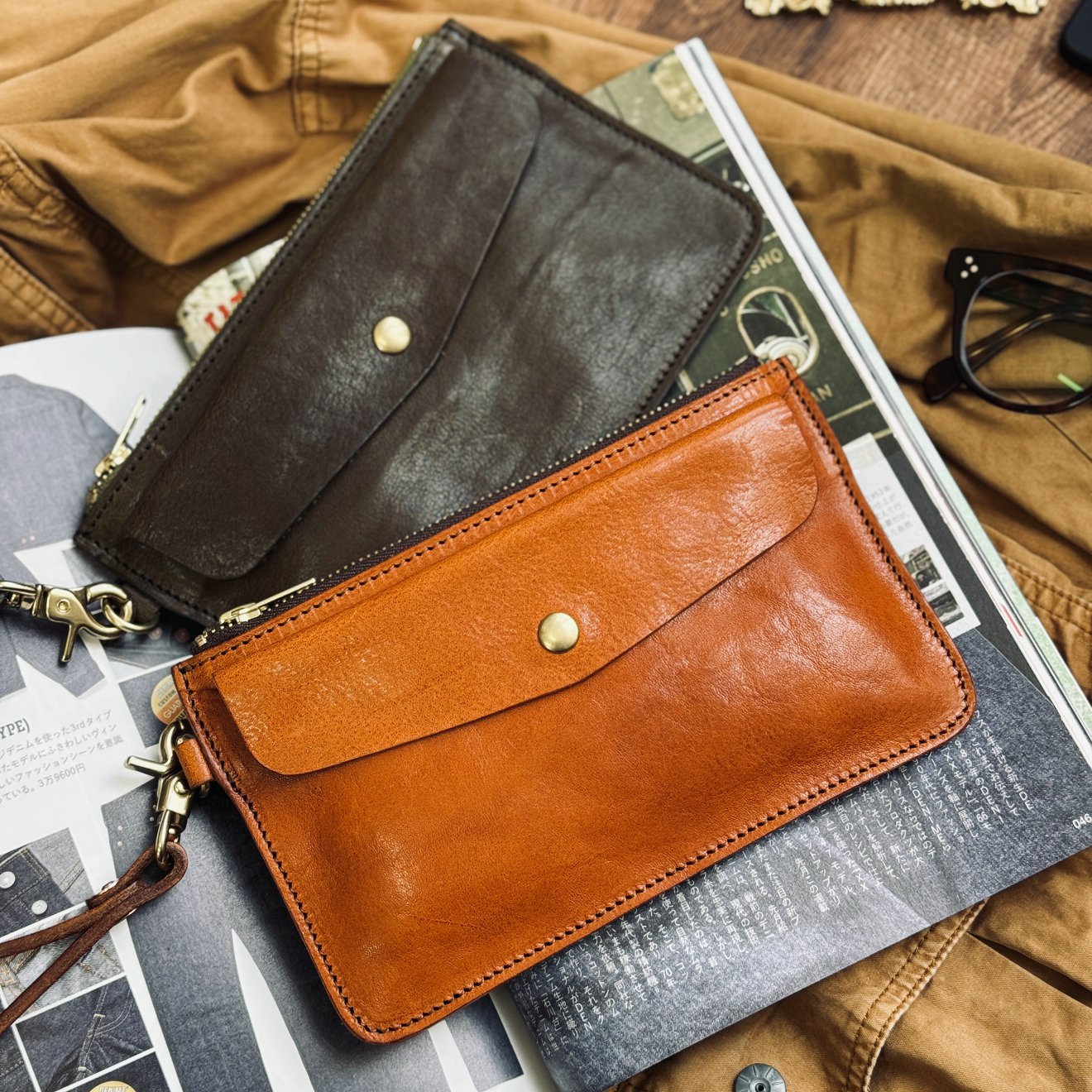 【20.5*12】头层牛皮拉链款手机包简约轻薄手腕包便携式手拿包