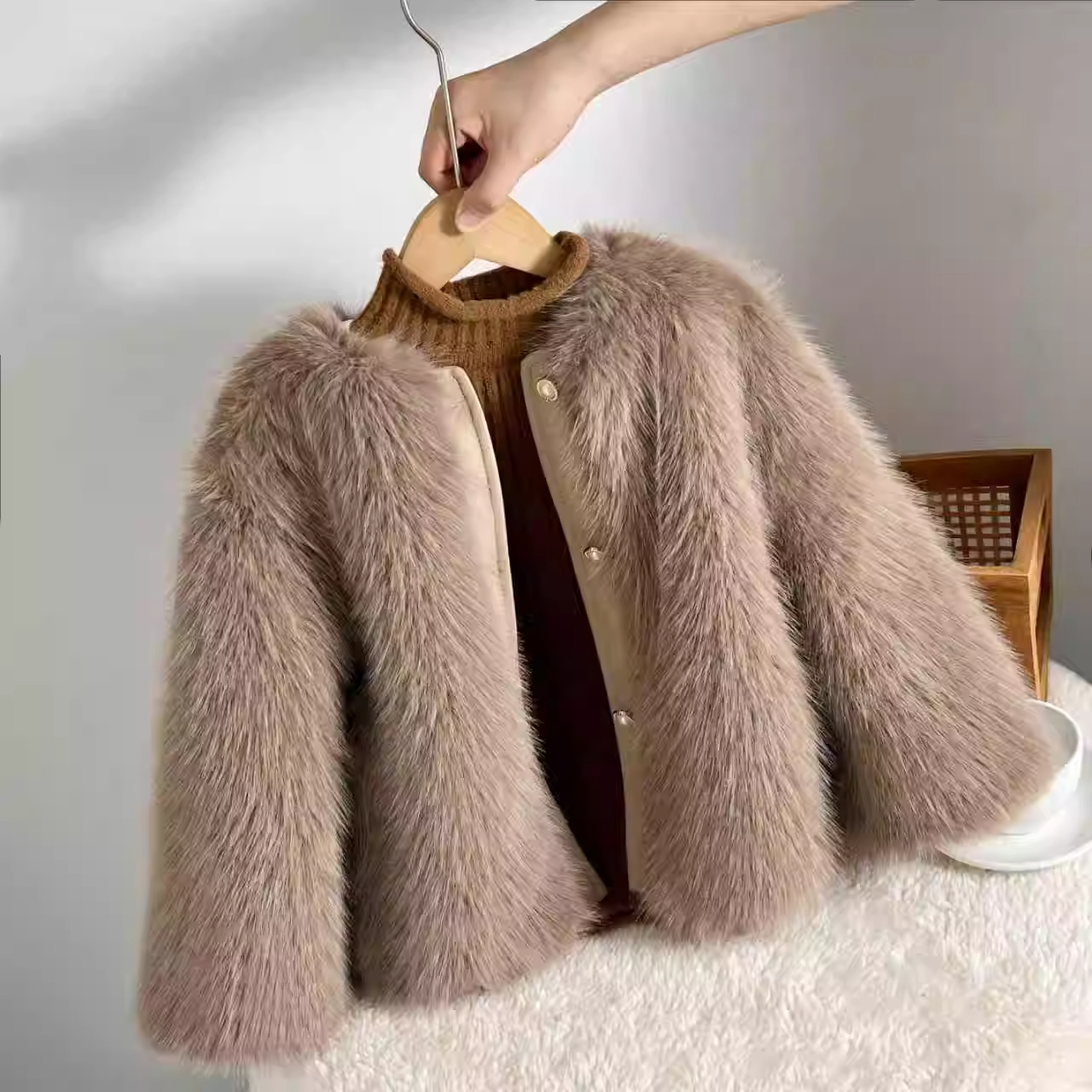 冬季新款女宝小香风仿皮草外套儿童加厚狐狸毛韩版洋气女款毛棉服