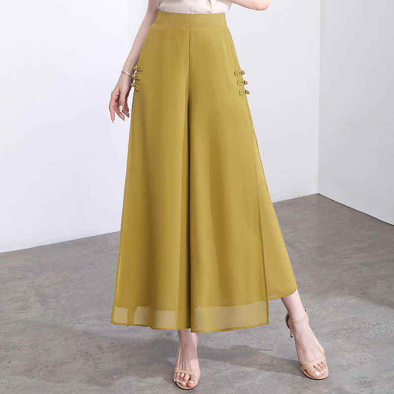 雪纺裤阔腿裤女裤裙2025夏季白色垂感飘逸休闲裤九分裤高腰裙裤子