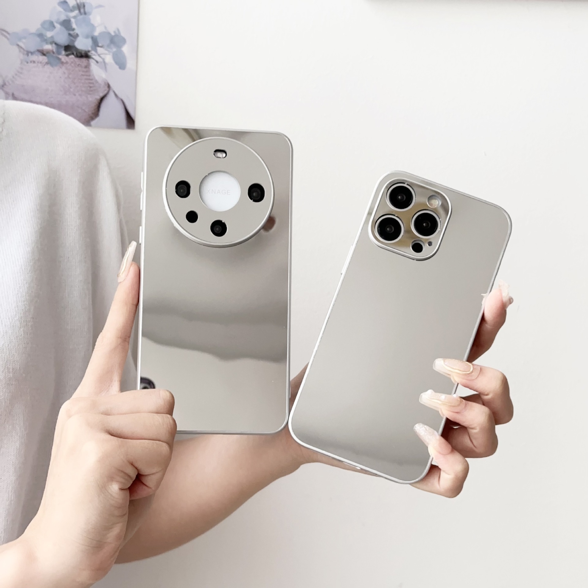 镜子手机壳12手机壳简约补妆镜防摔防刮15pro手机壳带镜子手机套