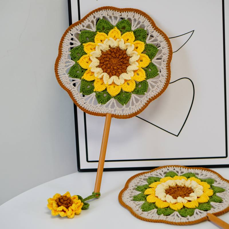 古风扇手工DIY向日葵团扇成品毛线钩针编织材料包毕业季中考礼物