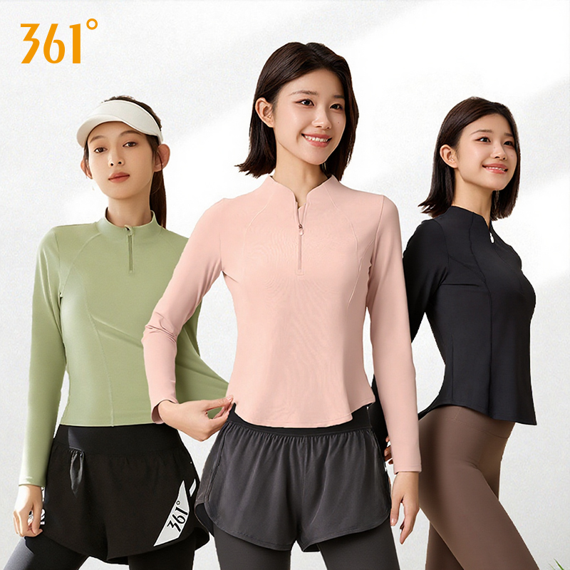 361°跑步运动套装女晨跑服秋冬健身瑜伽运动服遮肉长袖假两件长裤