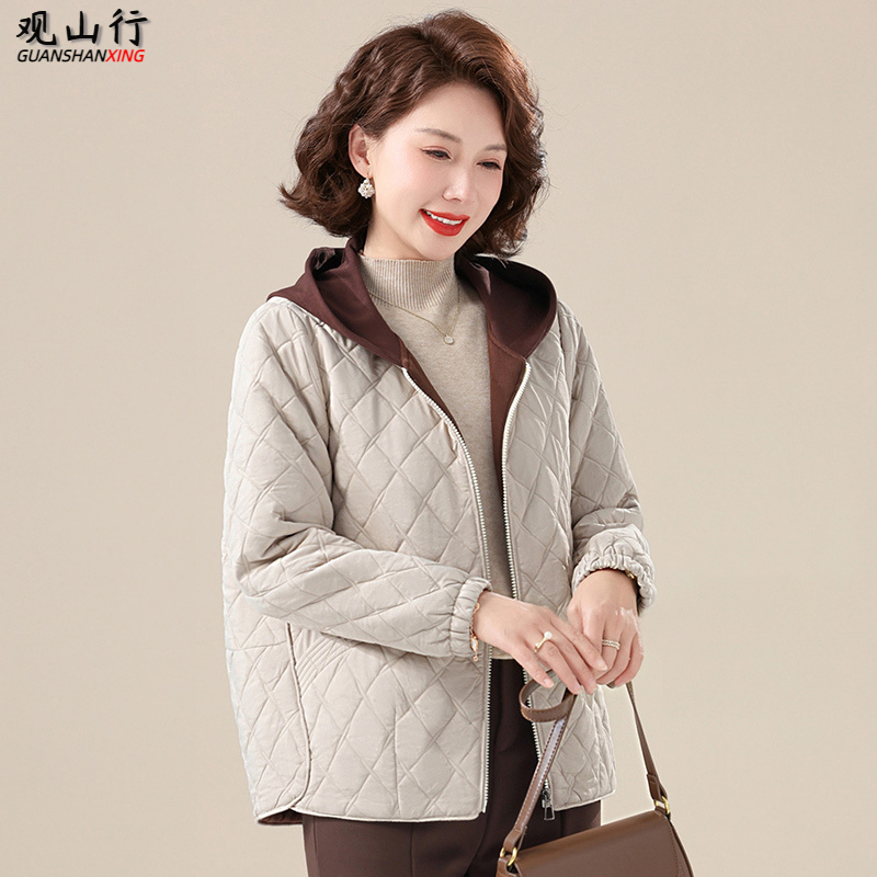 中年妈妈外套春秋款大码2025新款中老年女士秋装上衣洋气夹棉衣服