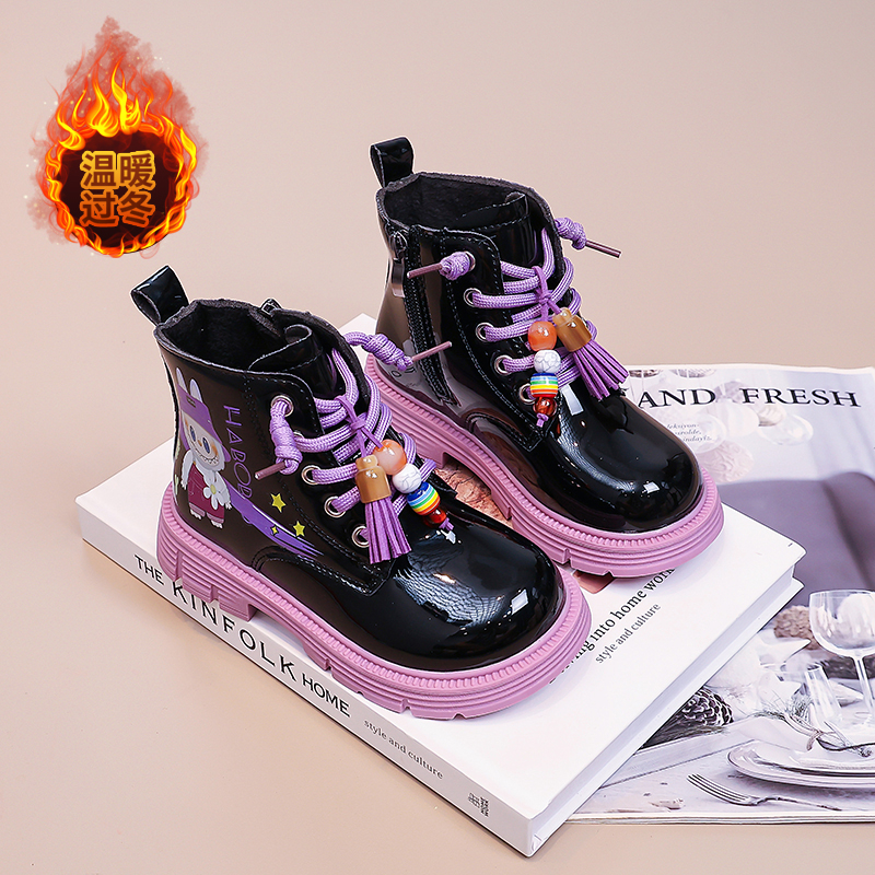 女童马丁靴2025秋冬新款儿童加绒二棉靴中大童防滑英伦公主皮靴子