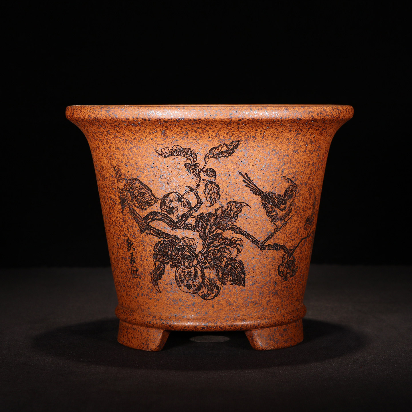 宜兴本地手工紫砂花盆简约透气吸水绿植盆景小圆盆柴烧还原烧刻绘