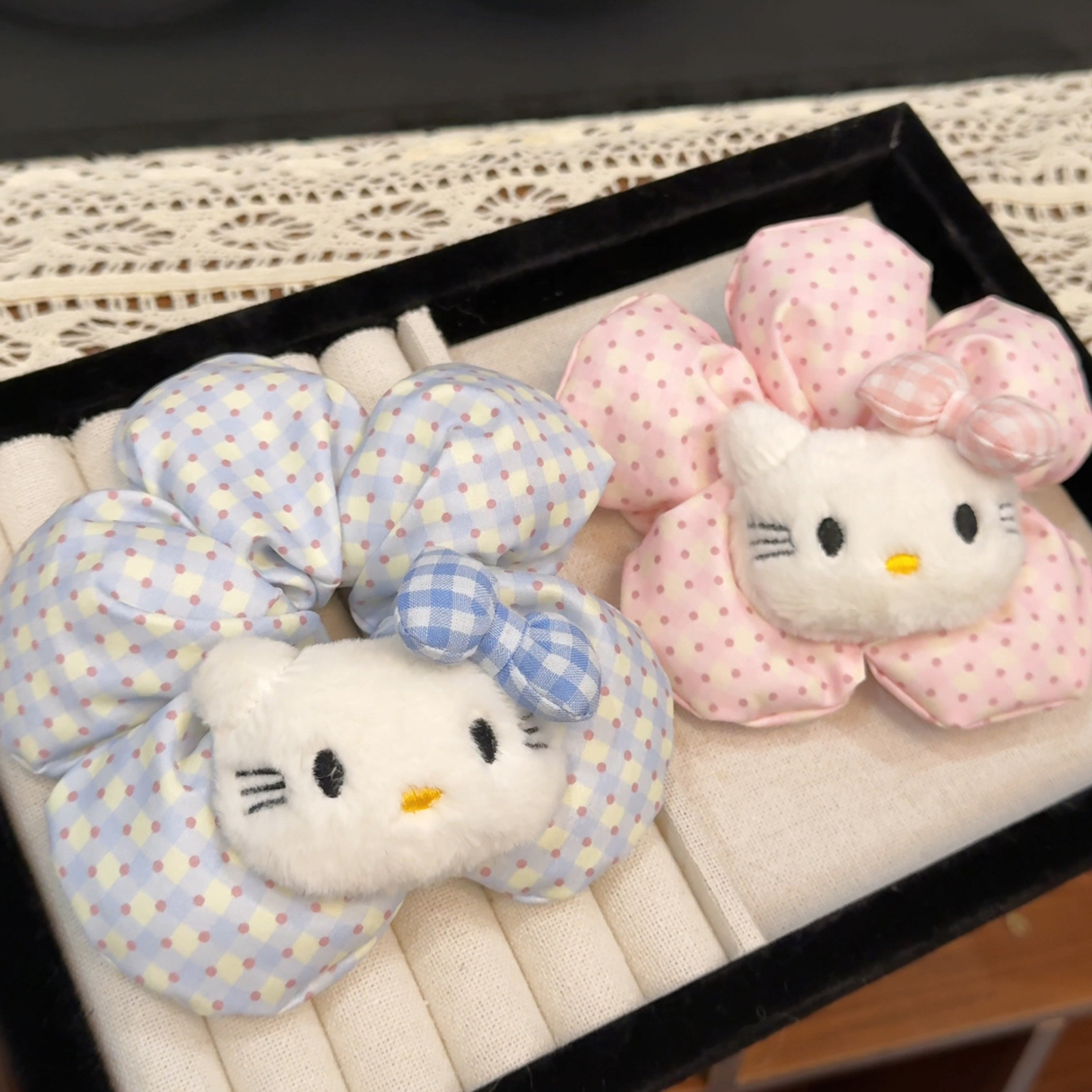 可爱少女猫咪花朵大肠发圈女甜美扎头发绳温柔丸子头绳高弹力发饰