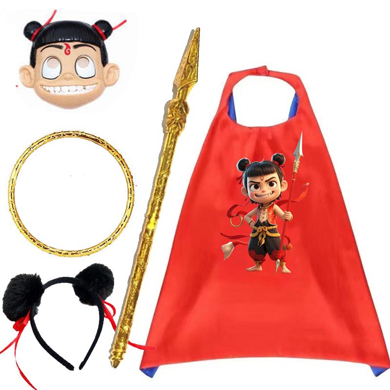 哪吒面具乾坤圈火尖自动火尖哪吒披风学校表演道具儿童演出服