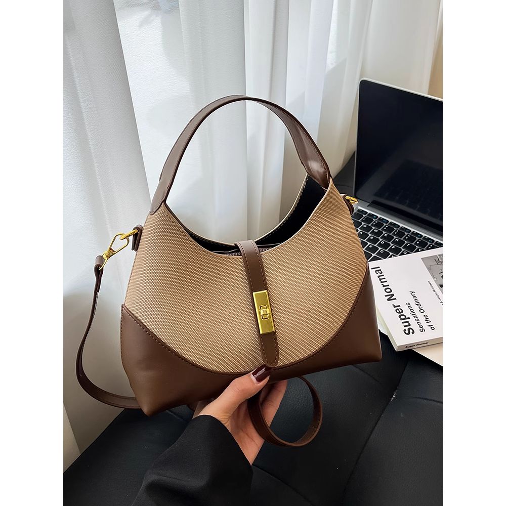 超火小众手提包包女式2025新款时尚复古通勤单肩包撞色休闲斜挎包