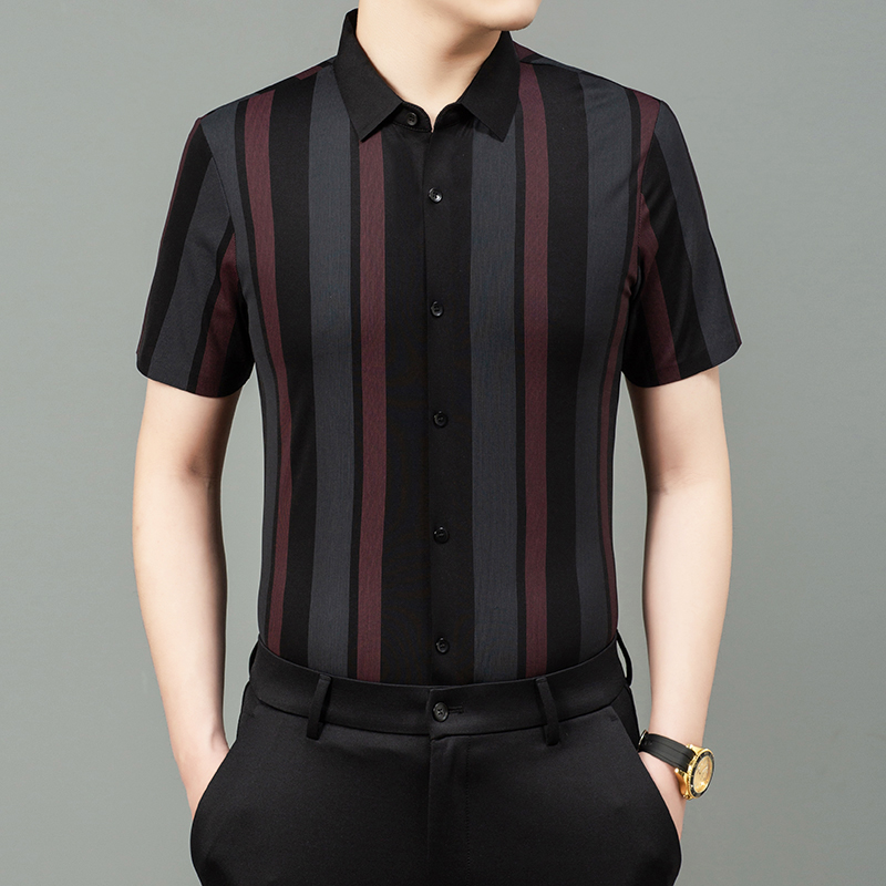 卡尔皮诺2288夏季抗皱免烫男士半袖衬衫条纹薄款时尚透气高档短袖