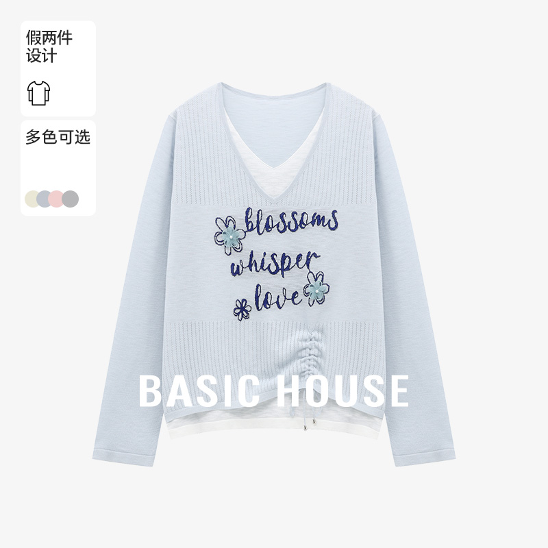 Basic House/百家好秋季慵懒风假两件提花显瘦针织衫-B0625B5HEU2