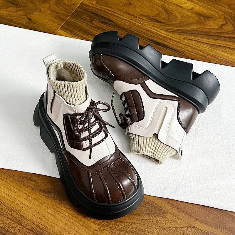 【商场撤柜】【老徐的店】学院风厚底贝壳马丁靴女高跟加绒小个子大头