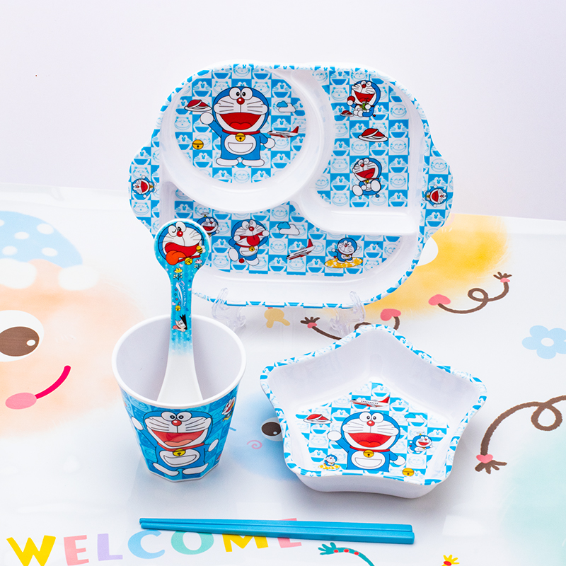 哆啦A梦碗宝宝吃饭碗儿童餐具小孩分格盘可爱饭碗辅食碗创意水杯