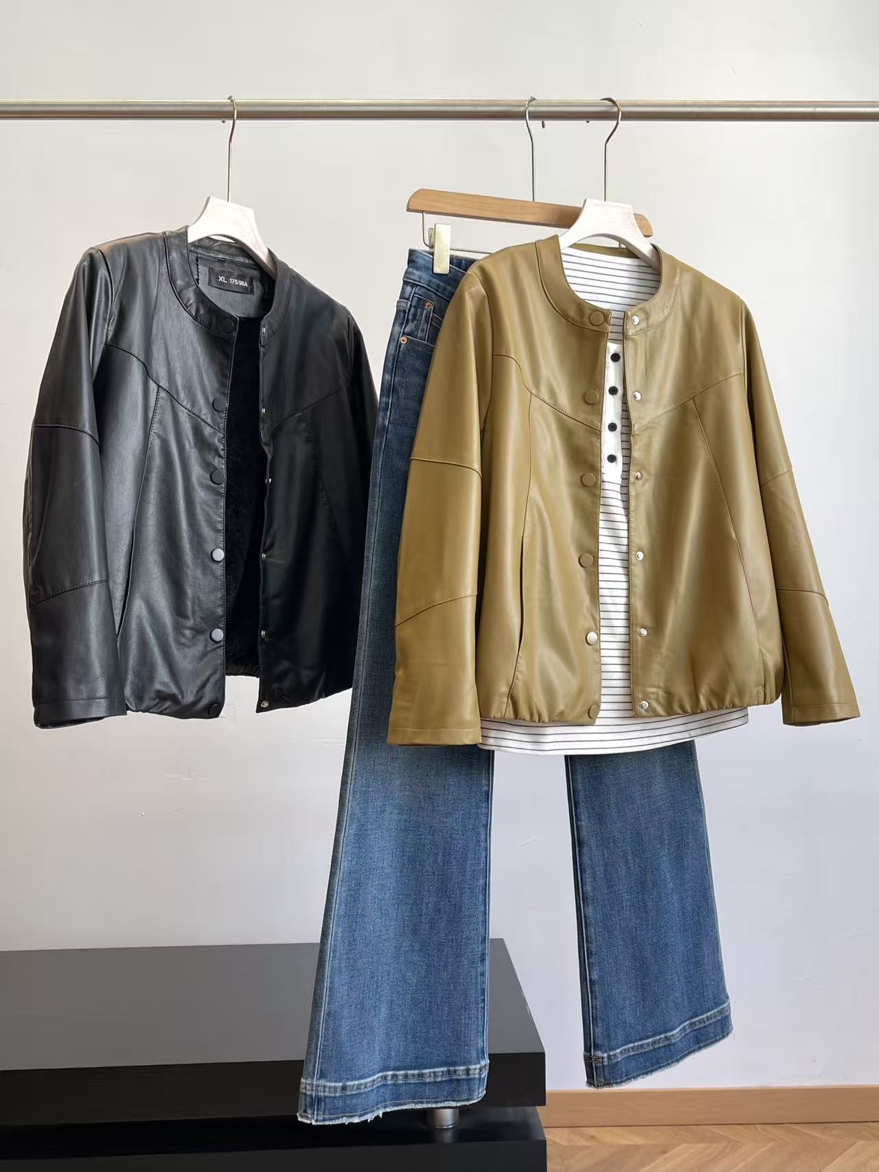 B加绒加厚！优雅气质款 显瘦短款皮衣夹克棉衣外套 F485 女装H7292