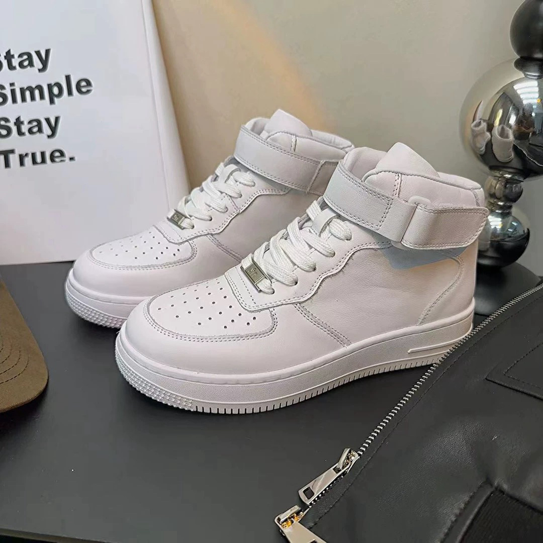 真皮小白鞋白色板鞋高帮鞋子运动鞋车缝线透气休闲鞋高帮鞋