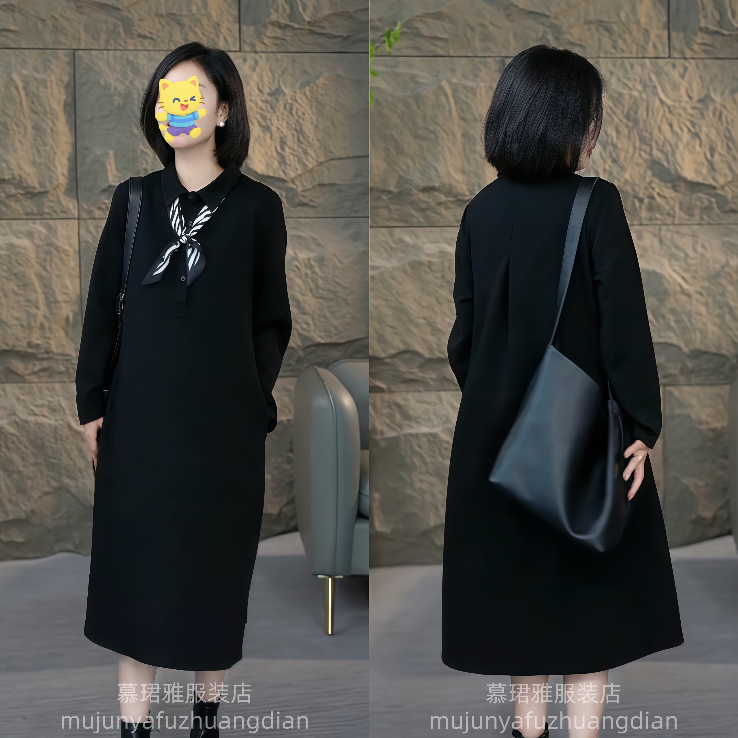 怡醉圆领时尚设计感长袖连衣裙女2025秋季新款小众宽松减龄显瘦潮