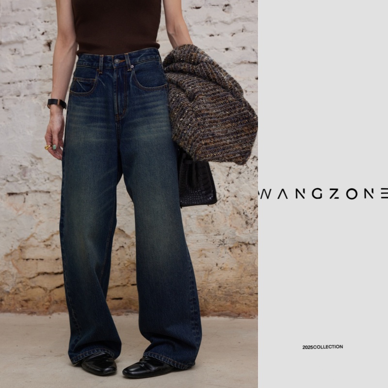 WANG ZONE｜复古做旧款水洗牛仔蓝百搭直筒宽松阔腿牛仔裤