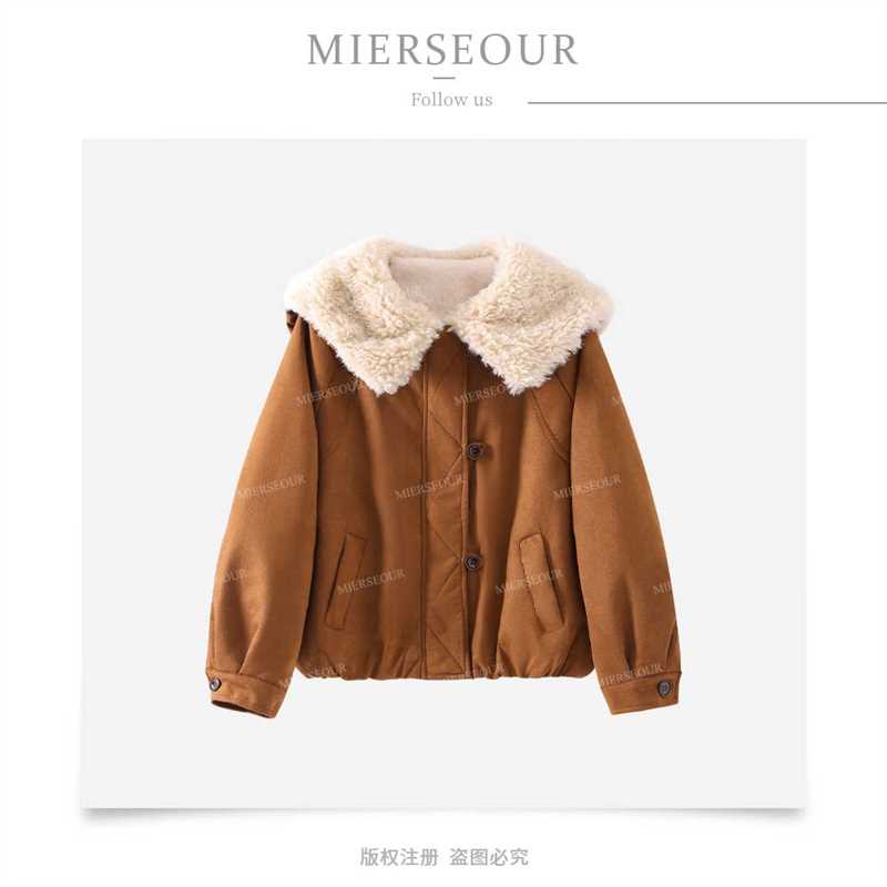 时尚气质百搭美拉德风毛毛领短外套女秋冬保暖显瘦X525