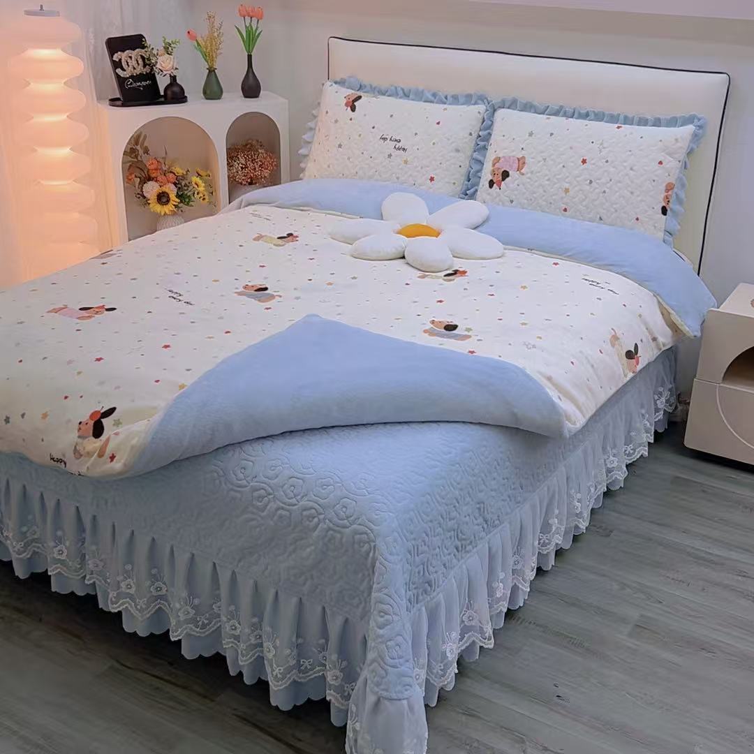 【9到10斤】新款牛奶绒床盖四件套加厚保暖三件套不掉毛不静电